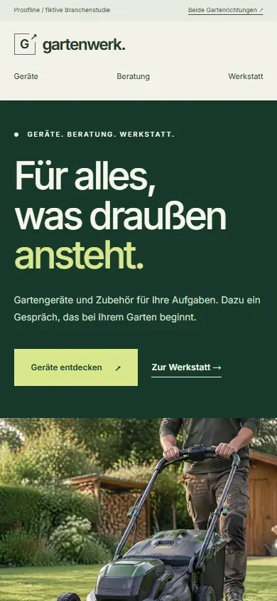 Startansicht von Gartenwerk am Handy.