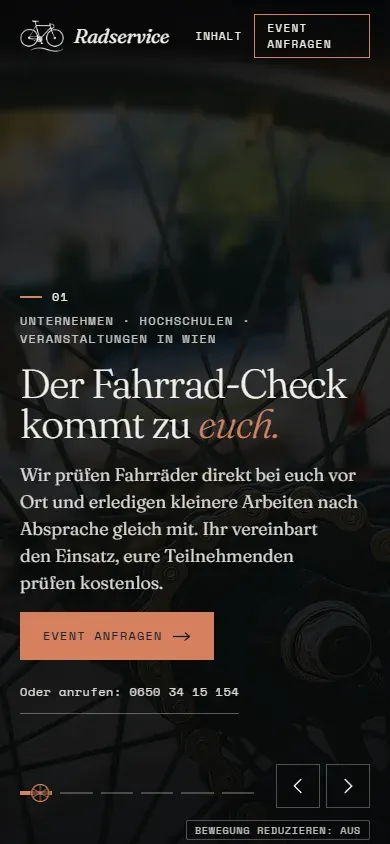 Startszene der Website am Handy.